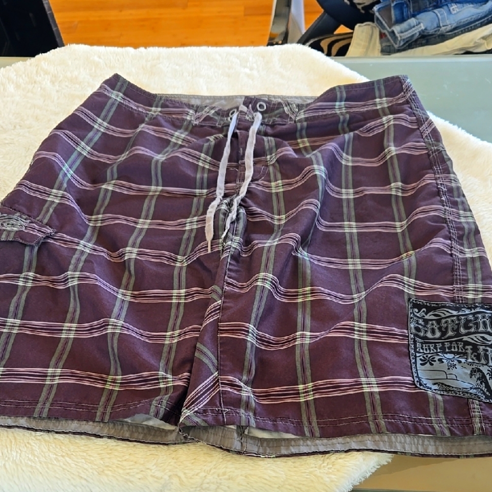 Gotcha Plaid Board Shorts with Drawstring